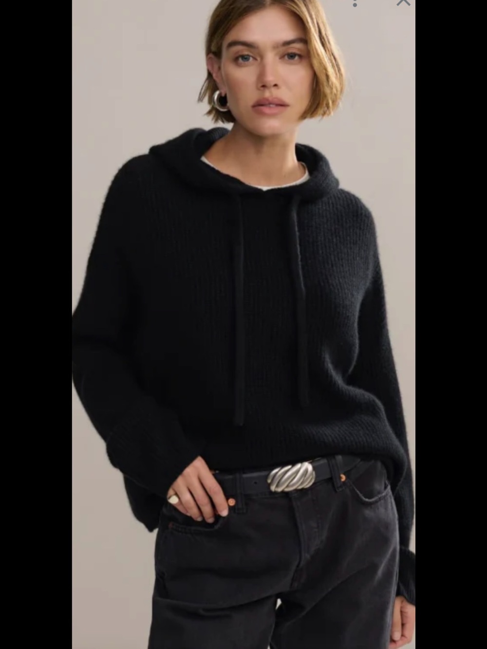 Jenni Kanye Black Cashmere Fisherman Hoodie